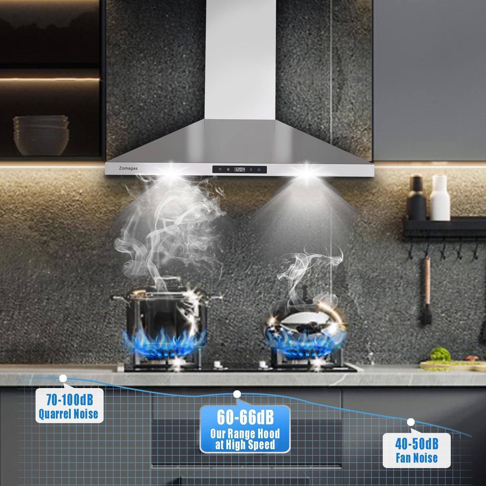 30 inch Range Hood Wall Mounted 450 CFM Touch Panel Kitchen Stainless