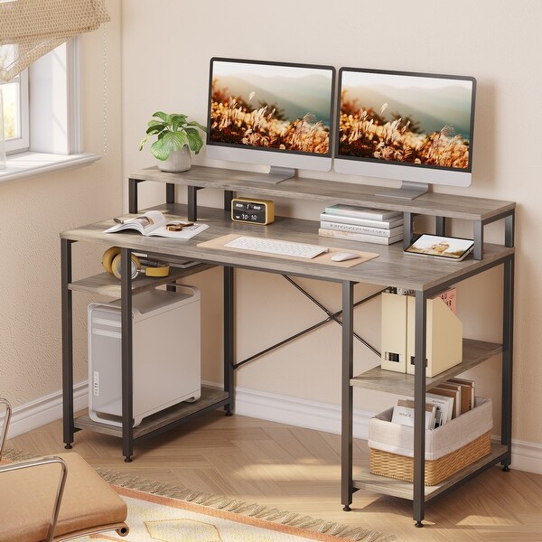 Bestier Home Office Desk with Monitor Shelf Charcoal