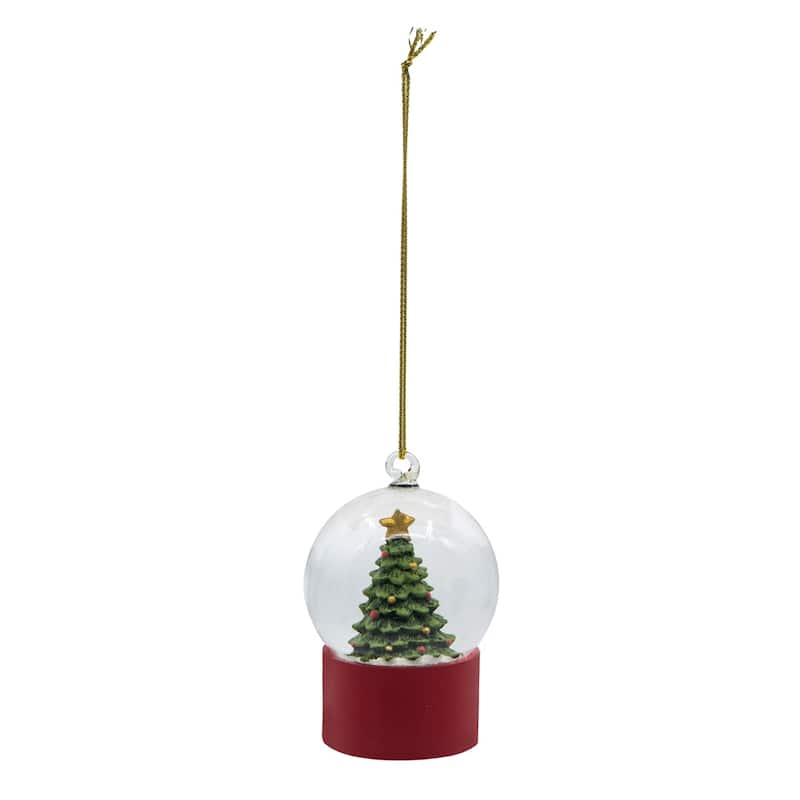1.8x1.8x2.8"H Resin/Glass Water Globe W/Tree Red Base, 2 Pack