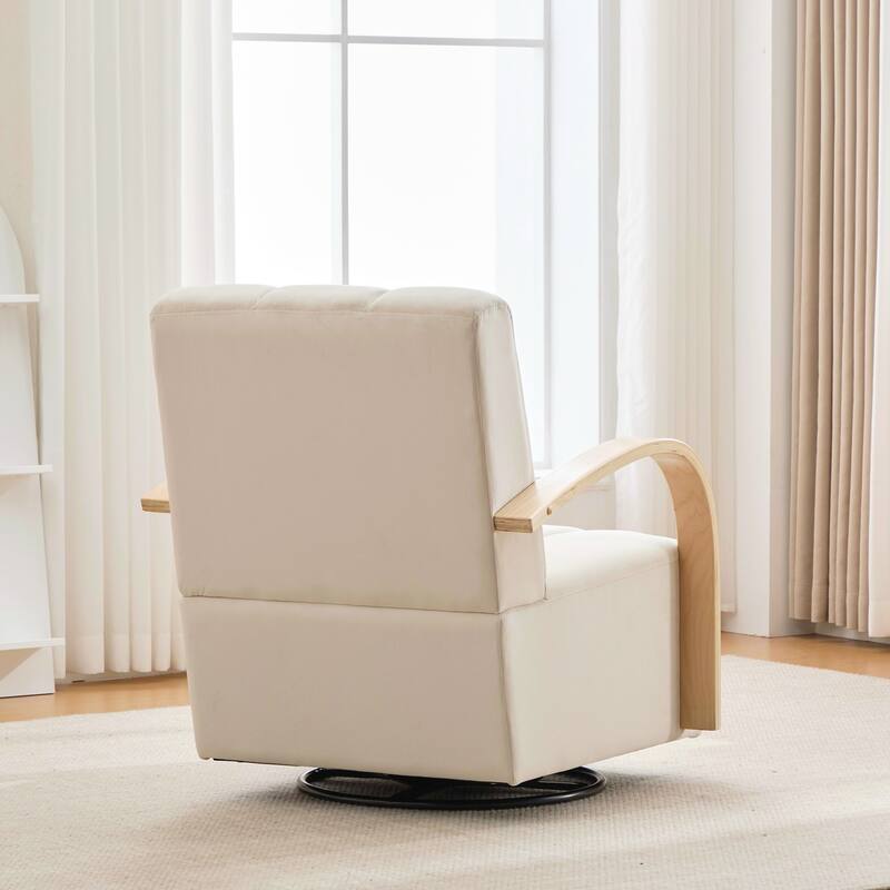 Modern Upholstered 360° Swivel Accent Chair with Solid Wood Armrests and Comfy Lounge Reading Chair, Single Sofa Armchair