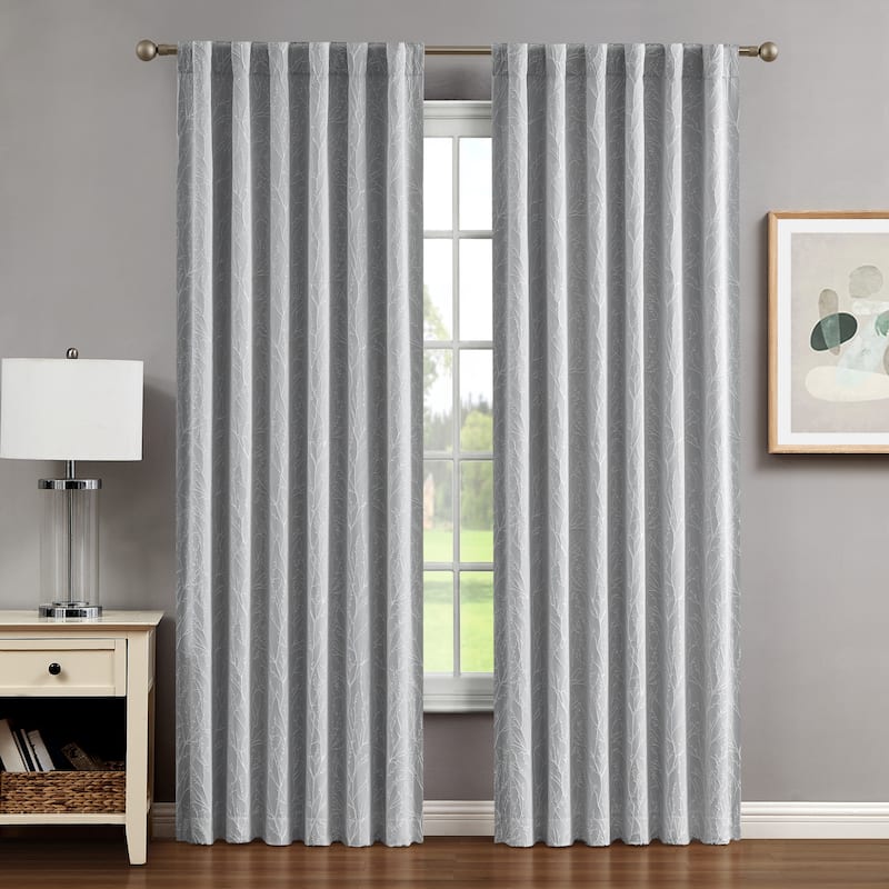 Creative Home Ideas Collins Blackout Window Curtain, Room Darkening, Thermal Insulated, Branch, Back Tab, 2 Panels, 2 Tiebacks