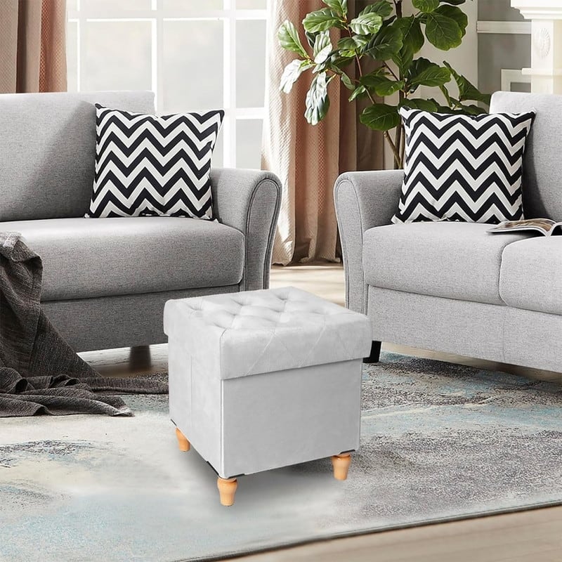 Round Ottoman Foot Stool with Metal Legs Black
