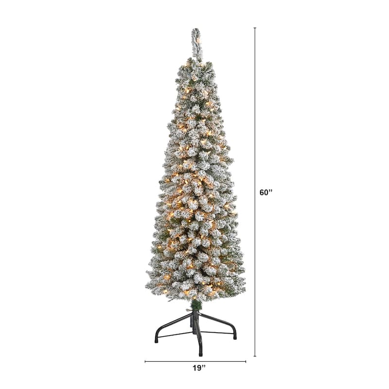 5Ft Pencil Christmas Tree with Lights - Artificial Holiday Tree, Slim Design, Pre-Lit, Indoor Decor - White - 60