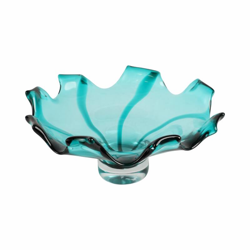 Artistic Abstract Glass Decorative Bowl - 14", Blue & Green - 14.0"