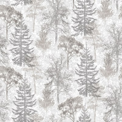 Galerie Wallcoverings Evergreen Forest Trees Design Vinyl on Non-woven Matte Wallpaper Roll - 33 feet long x 21 inches wide
