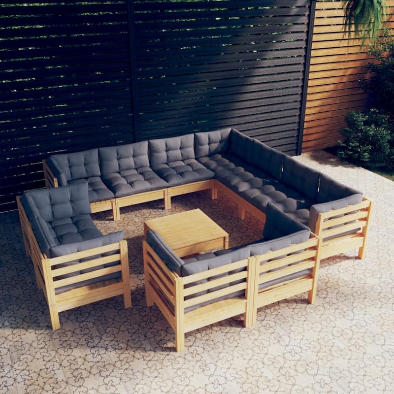 vidaXL Solid Pinewood Patio Lounge Set 12 Piece with Cushions Multi Colors - 25" x 25" x 24.6"