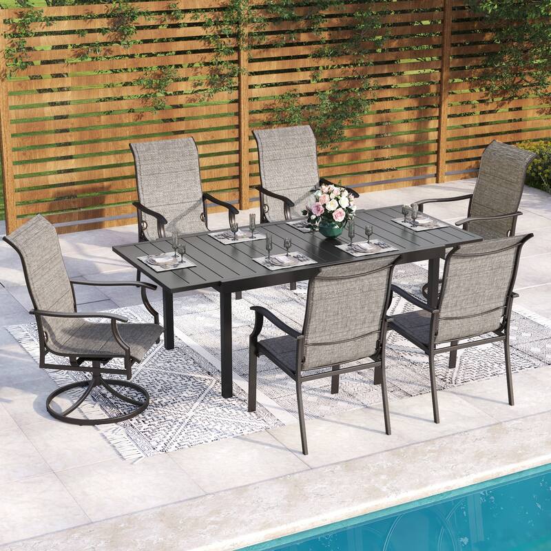 MAISON ARTS Patio Dining Set 9/7 Pieces Outdoor Metal Furniture Set, 8/6 C Spring Motion Chairs and 1 Expandable Table