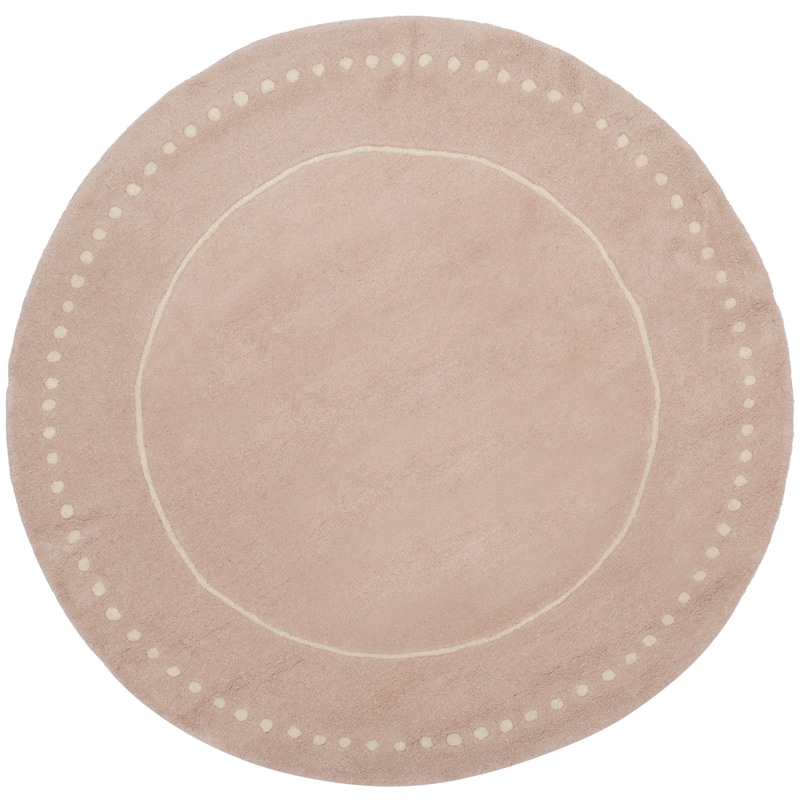 SAFAVIEH Handmade Bella Alverta Dotted Border Wool Rug - 3' Round - Light Pink/Ivory - Round