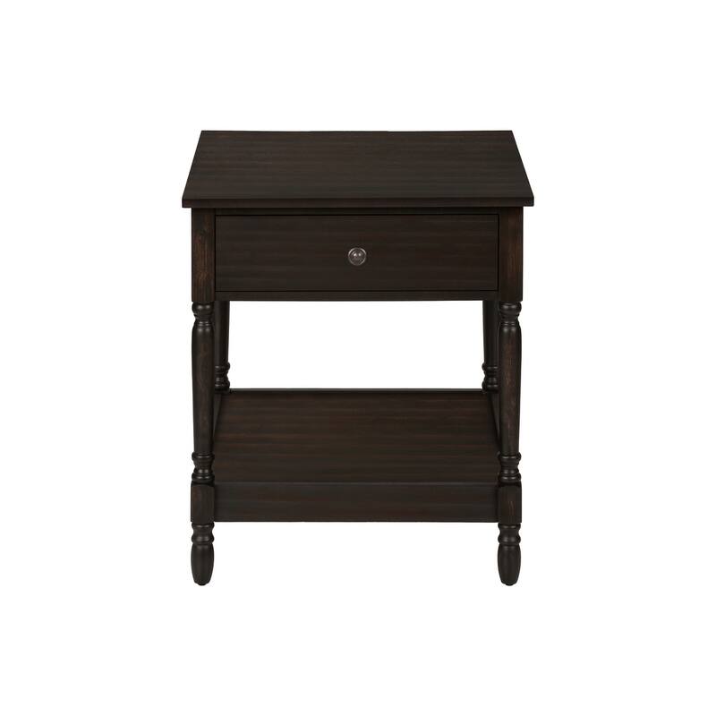Accent Table, 2 Tier, End, Side Table, Square, Nightstand, Bedroom, Lamp, Brown Veneer, Traditional