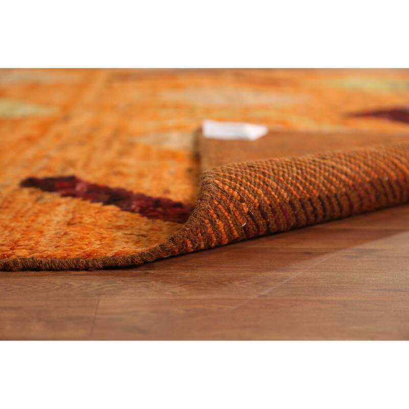 Moroccan Oriental Area Rug Handmade Geometric Orange Wool Carpet - 6'10" x 10'0"
