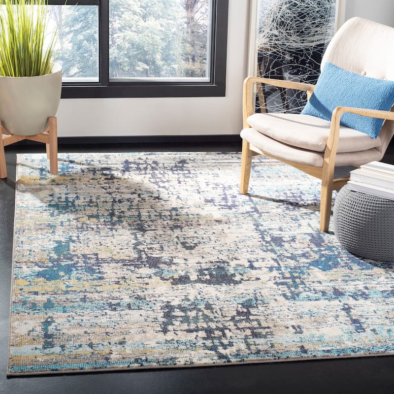 SAFAVIEH Madison Miloslava Modern Abstract Rug - Cream/Blue - 5' 3" x 7' 6"