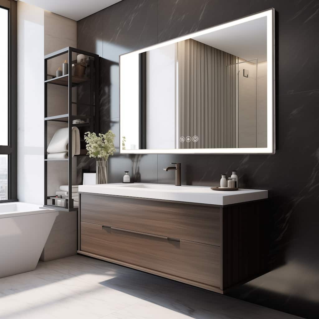 48x32 inch LED Framed Bathroom Vanity Mirror Aluminum Frame 3 Colors Anti fog Modern