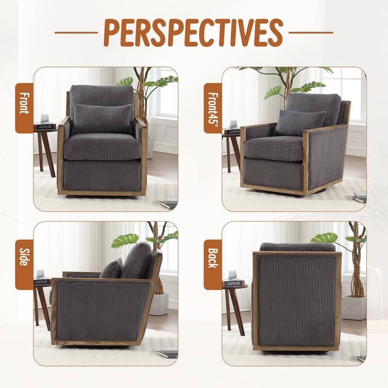 Corduroy Barrel Chair, High Back Comfy Accent Sofa Chair 360 Degree Swivel Barrel Arm Chairs, Leisure Arm Chair for Living Room