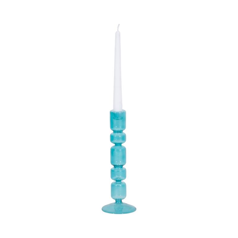 Glass Stacked Mix Bubble Taper Candle Holder - Blue