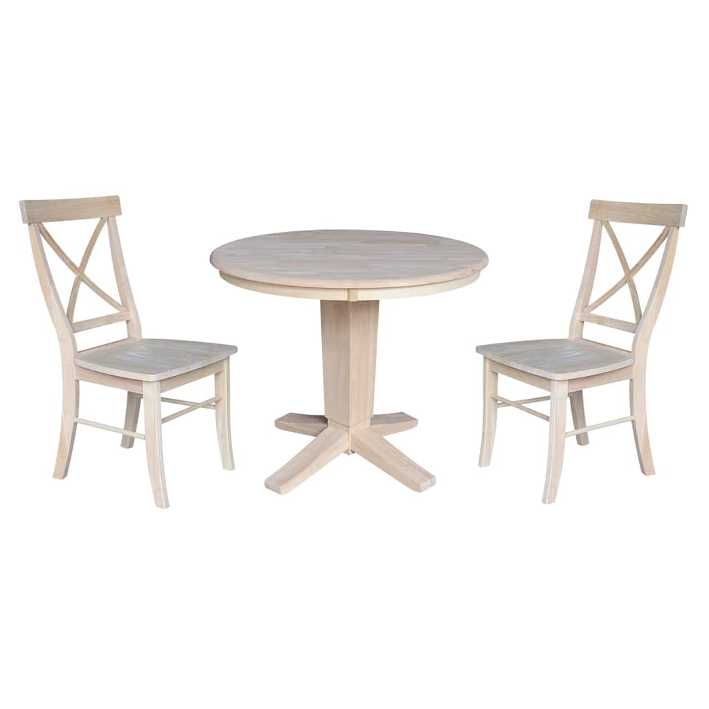 36" Solid Wood Round Top Pedestal Dining Table with Dining Chairs