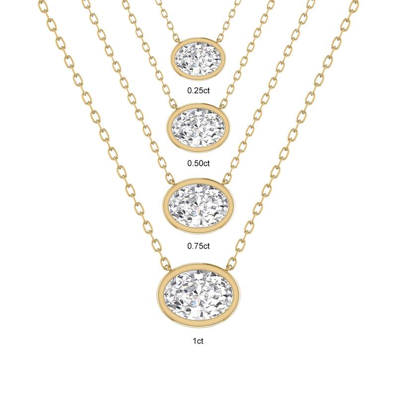 Marquee Lab Grown 3/4 Carat Oval Bezel Set Diamond Solitaire Pendant in 14K Yellow Gold