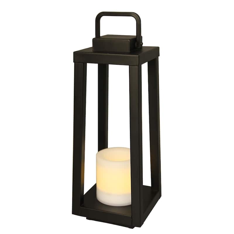 1 Light H16" Modern Matte Black Solar Lantern with Candle Shape Outdoor Light Decorative Portable Hanging LED Lights - W6'' - W6'' - Matte Black