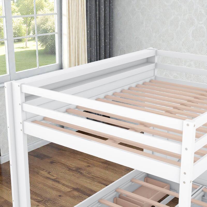 Full Size Convertible Bunk Bed with Storage Staircase, Daybed Pull-Out Design, Bedside Table, and 3 Drawers