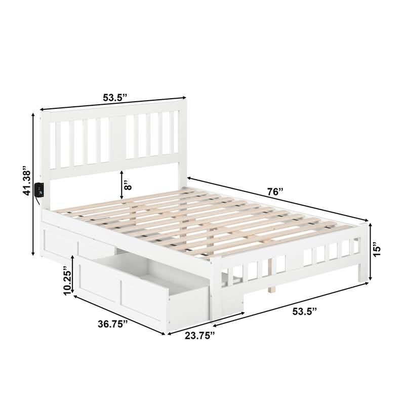 Tahoe Full Bed with Footboard and 2 Drawers in White