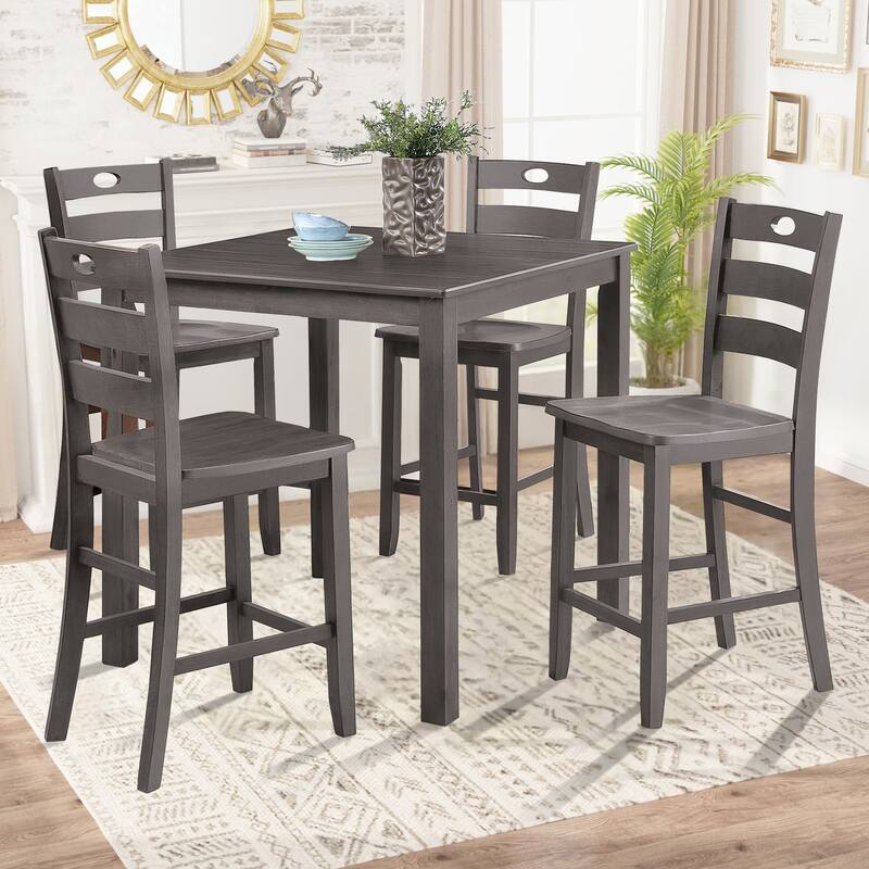 Farmhouse Gray Solid Wood 5-piece Counter Height Dining Table Set