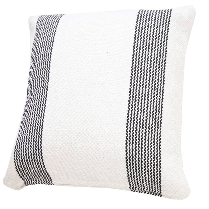 20" Black and White Pinstripe Bordered Square Throw Pillow
