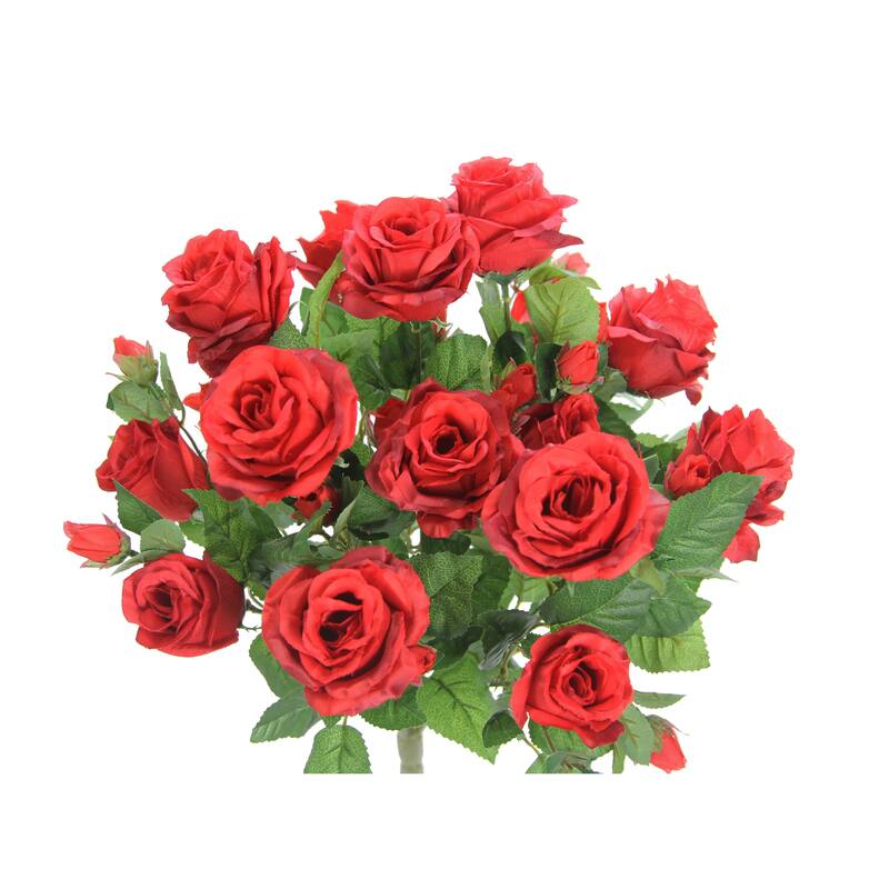 5 Stems Faux Rose and Rose Bud Flower Bush