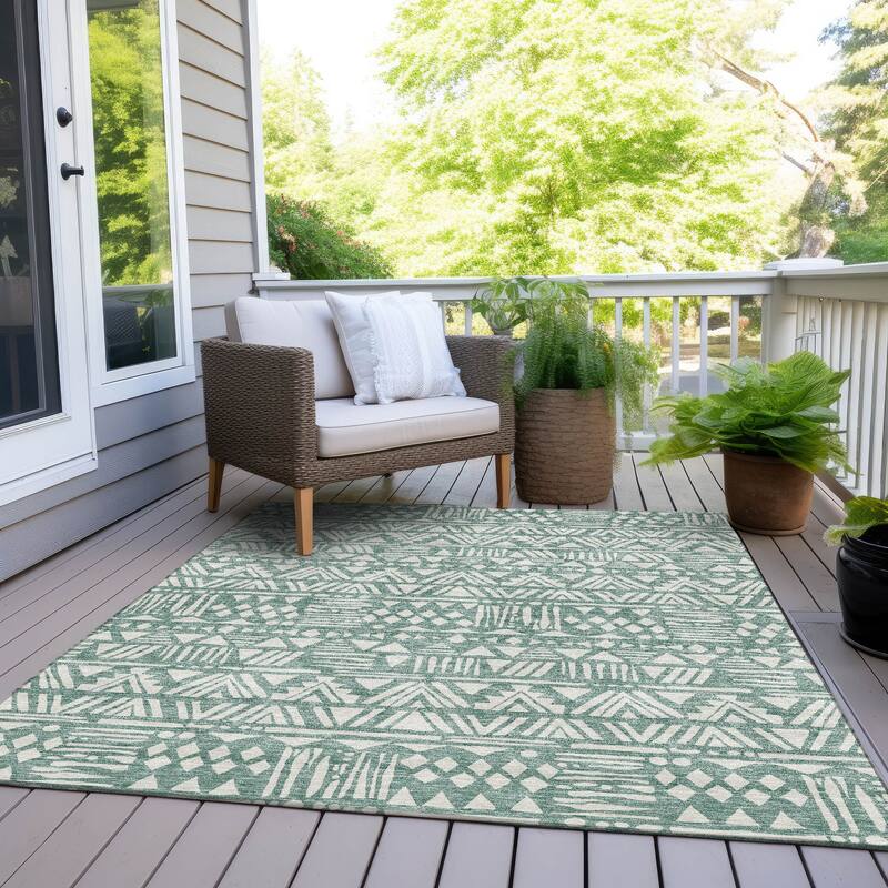 Machine Washable Indoor/ Outdoor Chantille Boho Tribal Rug - Sage - 2'6" x 3'10"