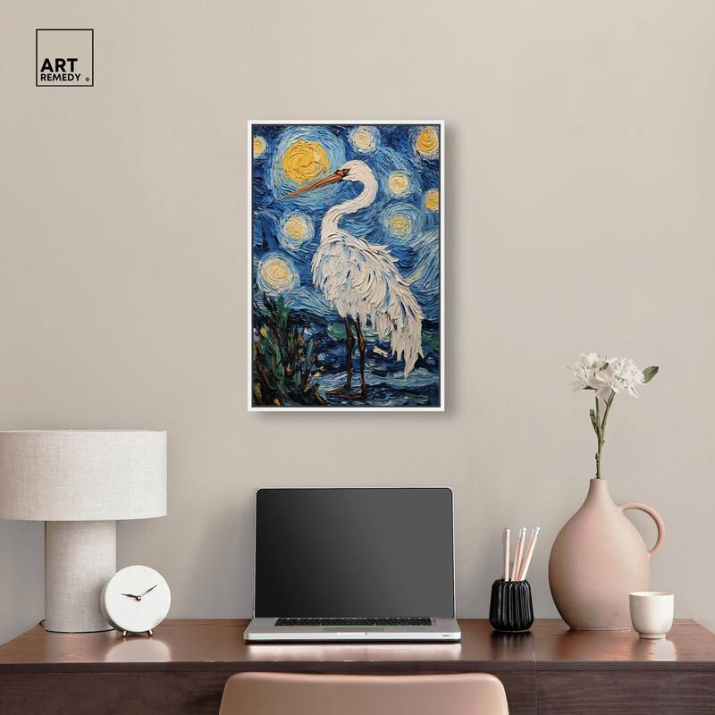 Crane in Starry Night Canvas by Art Remedy