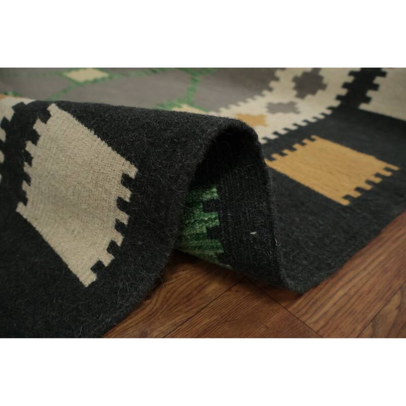 Hand Woven Oriental 100% Wool Carpet Southwestern Modern Greys & Charcoal Kilim Area Rug - 11' 5'' X 8' 4''