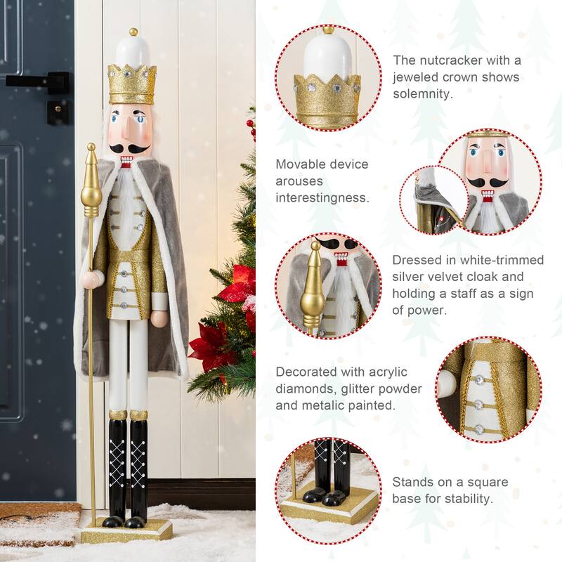 Glitzhome Set of 2 Wooden Christmas Gold Dressed King & Soldier Nutcrackers for Festive Party Fireplace Decor