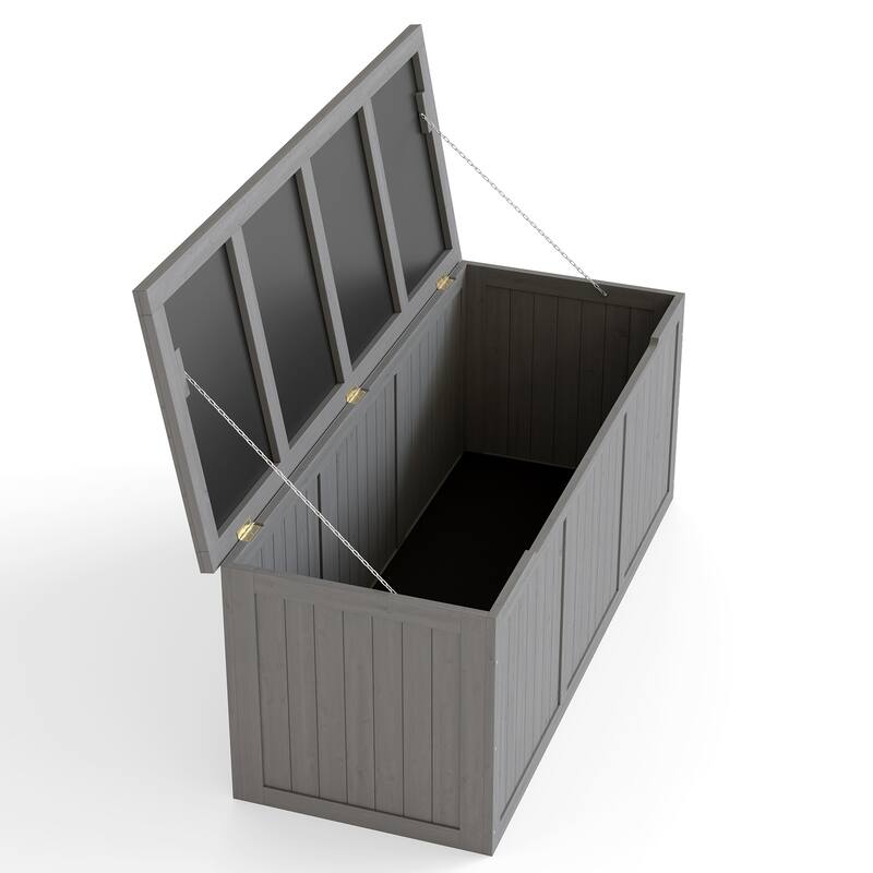 112 Gallon Outdoor Wooden Deck Box Solid Wood Storage Box Seat & Table Top for Patio Furniture Cushions, Pool Toys,Garden Tools
