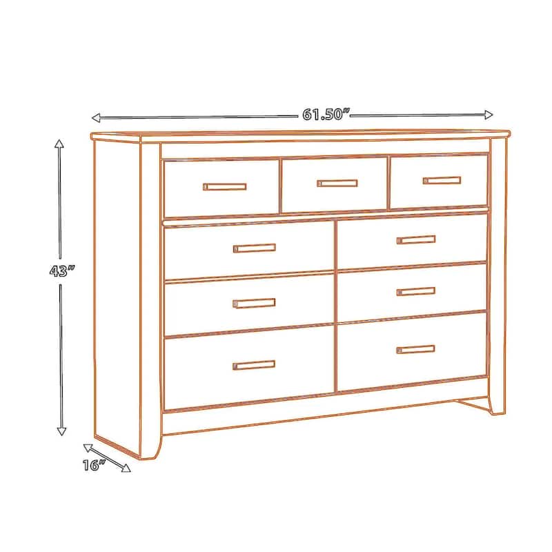 Brin 61 Inch Wide Dresser, 7 Drawers with Pewter Bar Handles, Gray Oak Wood