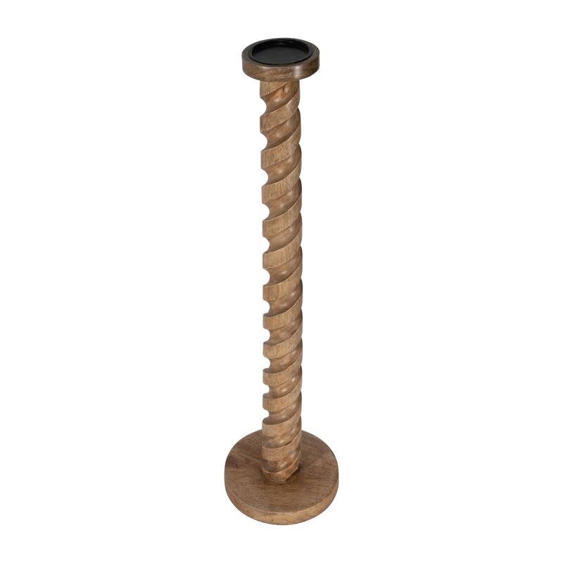 Wood Spiral Floor Pillar Candle Holder - Brown, 36 in.