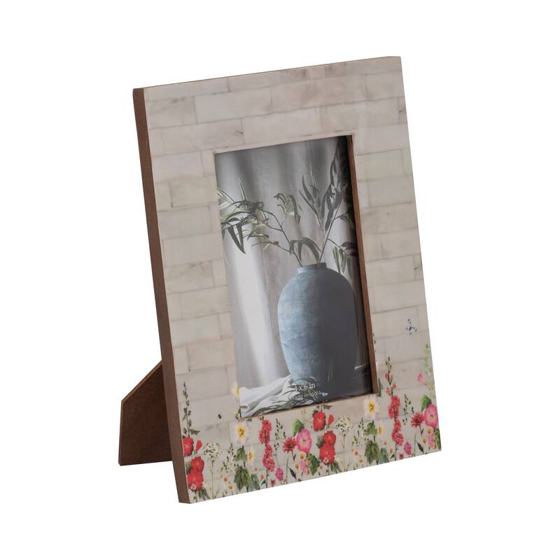 Wood Resin Flower Field Photo Frame - Ivory