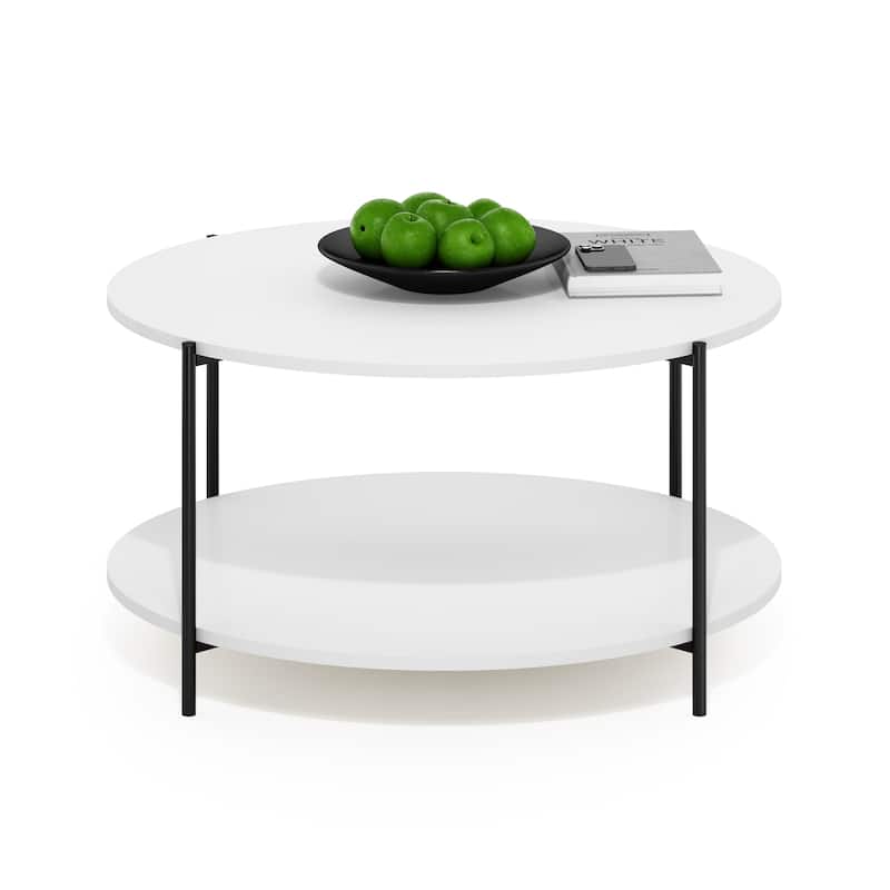 Furinno Besi 2-Tier Modern Round Coffee Table Table with Sturdy Metal Legs, Americano/Black
