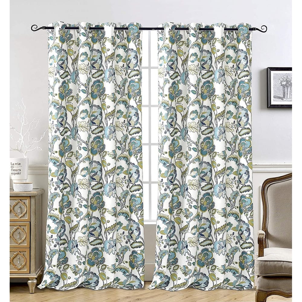 DriftAway Layla Classic America Style Floral Leaves Window Curtain Pair Grommet