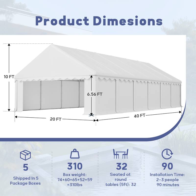 20' x 40' Large Patio Wedding Party Tent with 12 Removable Sidewalls Outdoor Gazebo Event Shelter Canopy with Carry Bags