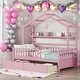 preview thumbnail 22 of 31, Twin Size Wooden House Bed Kids Bed with 2 Drawers and Storage Shelf Pink