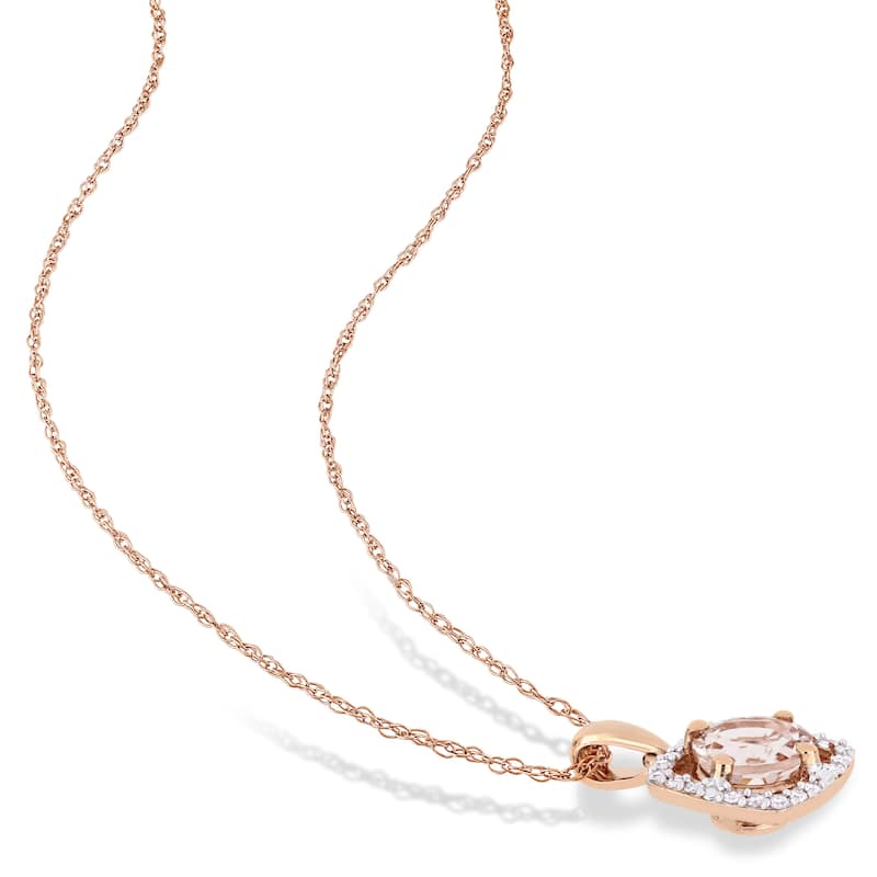 Miadora 10k Rose Gold Morganite and 1/10ct TDW Diamond Square Halo Drop Necklace
