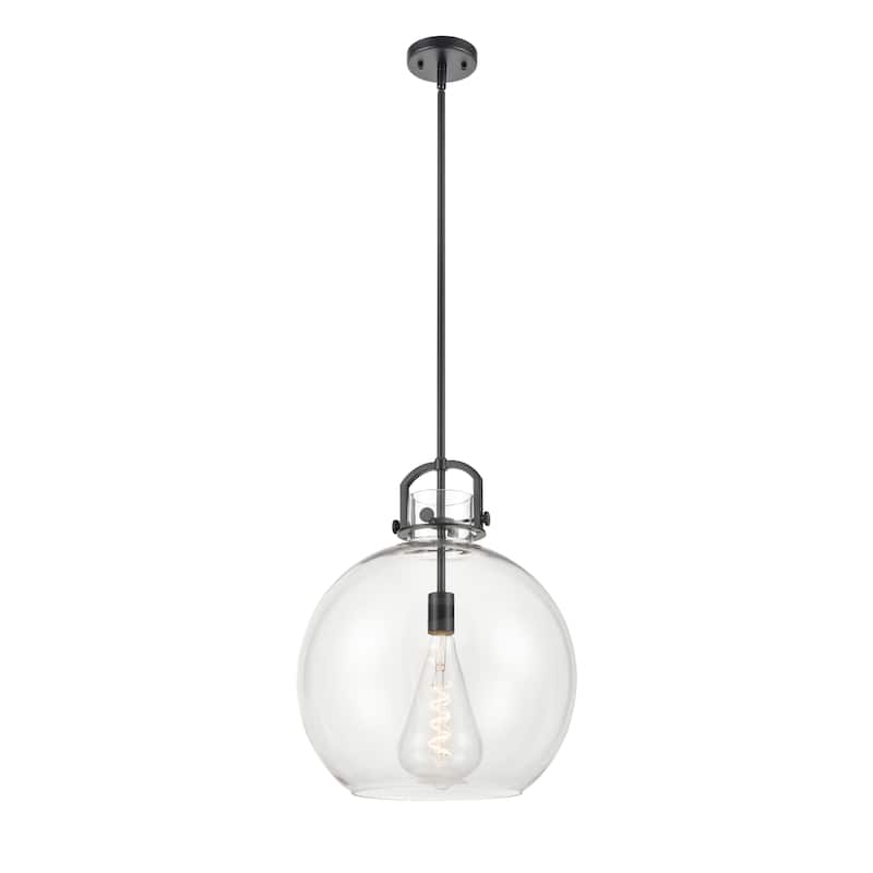 Innovations Lighting Newton Sphere - 1 Light 16" Stem Hung Pendant - Clear/Matte Black
