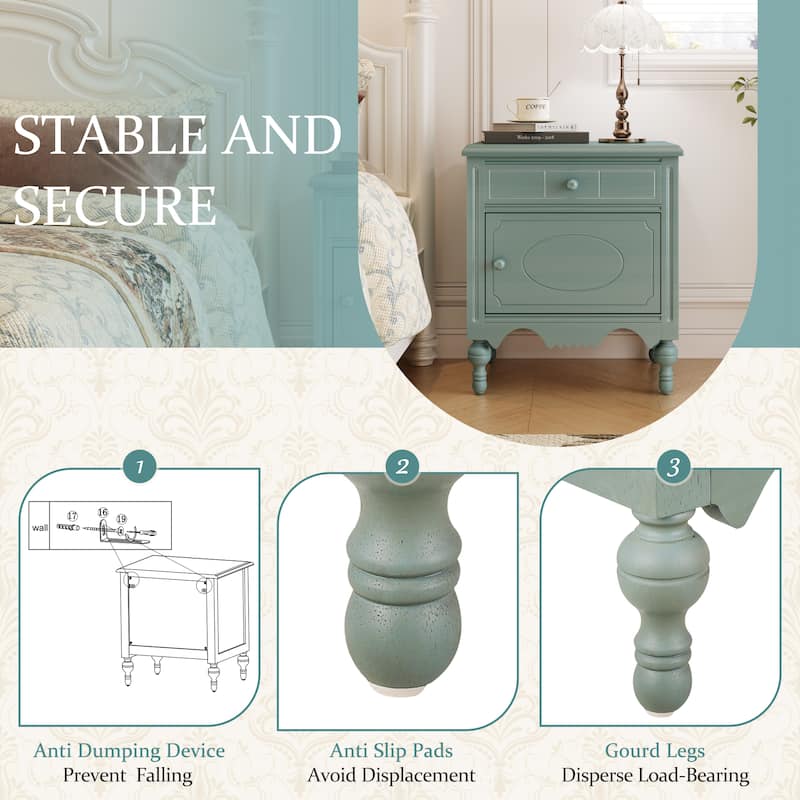 Christopher Knight Home - Marwood Carved Wood Nightstand with Soft-Close Slides and Gourd Legs