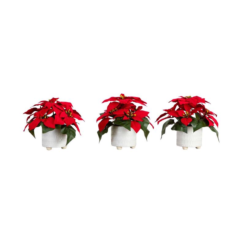 Poinsettia Christmas Artificial Floral Arrangements - 9" - Set of 3