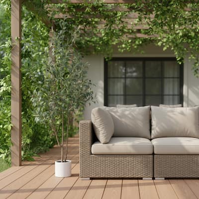 HomeRoots 63" Green Artificial Olive Tree in a White Pot - 6.69 in. x 62.99 in. x 7.48 in.