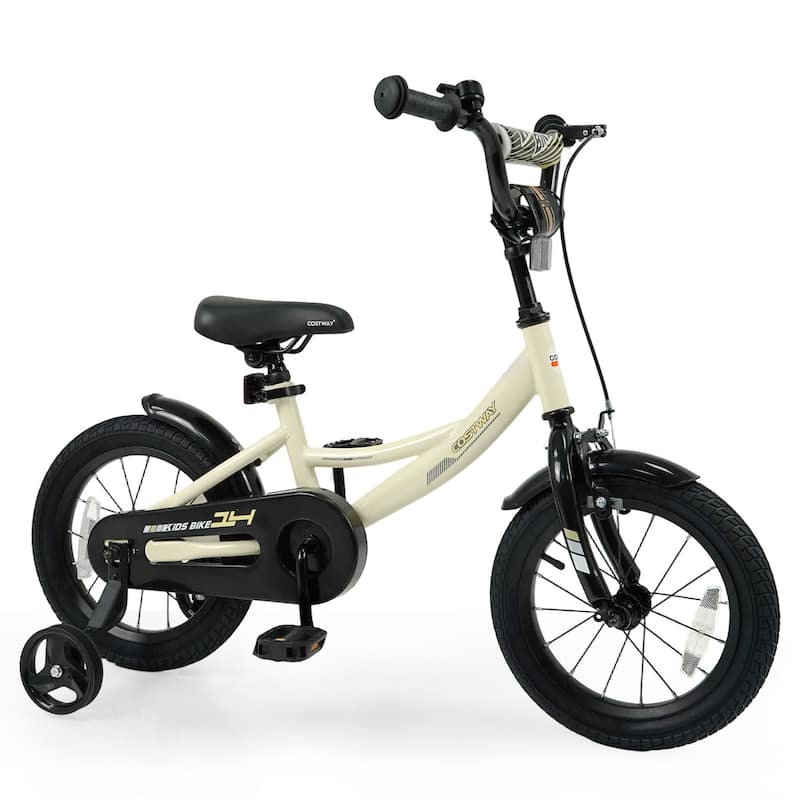 Costway 14" Kids Bike with Removable Training Wheels Adjustable Seat & - See Details - 14"-Beige