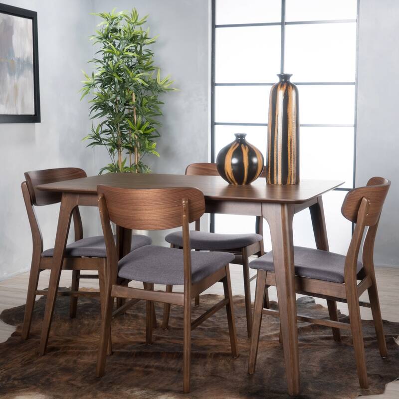 Iriat Mid-century 5-piece Dining Set by Christopher Knight Home - Natural Walnut + Dark Grey