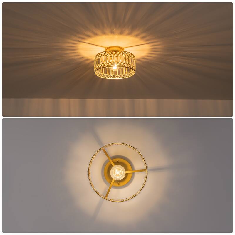 Starsky Luxury Crystal Drum Dimmable Semi Flush Mount Light