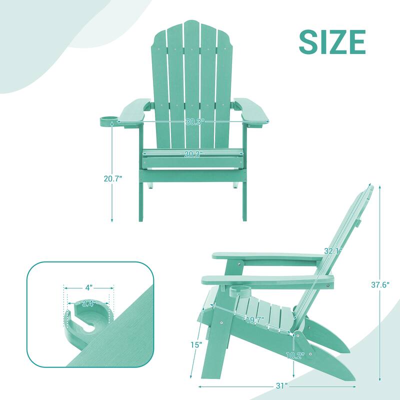 LIVOOSUN Outdoor Folding Adirondack Chair w/Cup Holder Set of 2 or 4