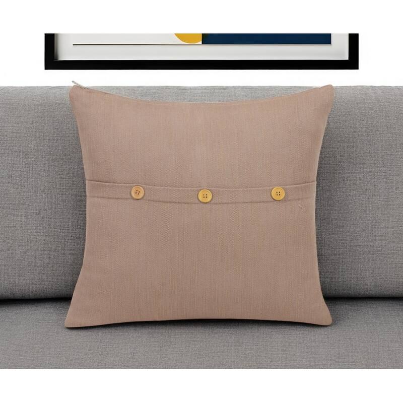 24" Brown Cotton Throw Pillow With Buttons - Brown