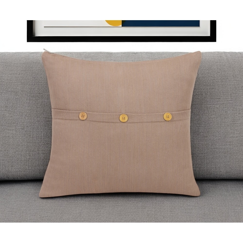 24" Brown Cotton Throw Pillow With Buttons