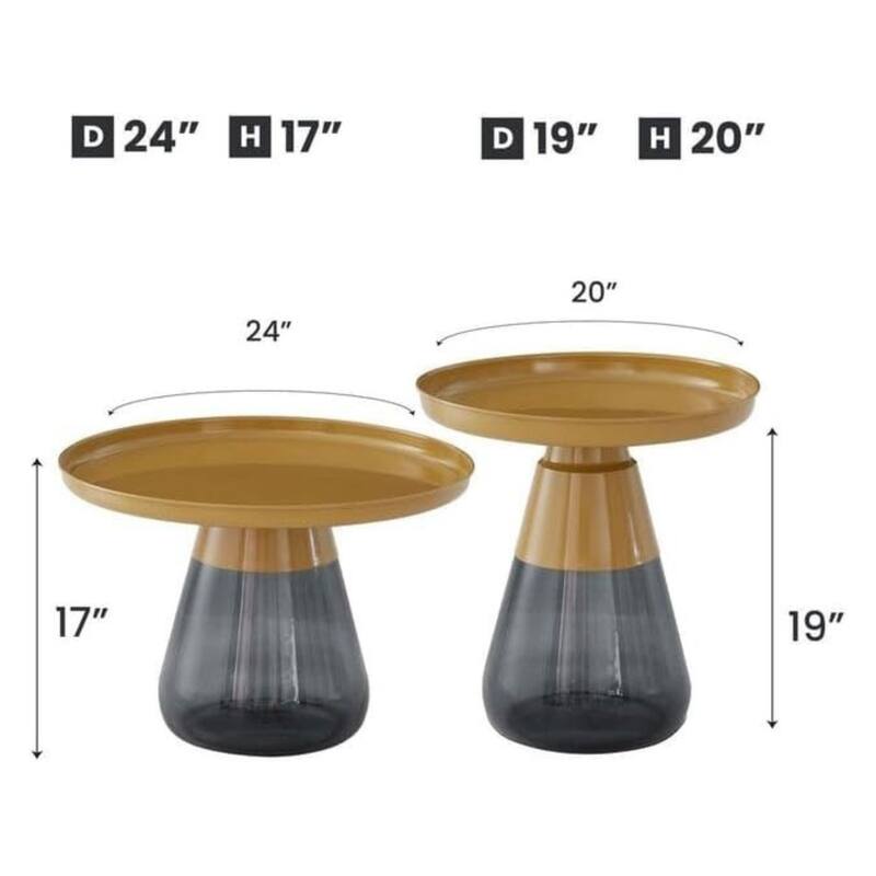 Set of Two Tray Top Nesting Table With Glass Base - 24x17 19x20